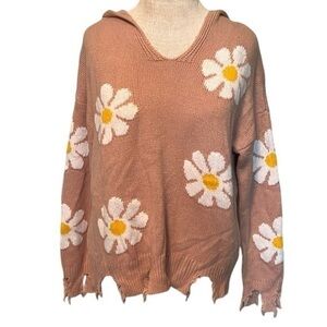 Hazel moon knitted destructed sweater womens size large, flower print
